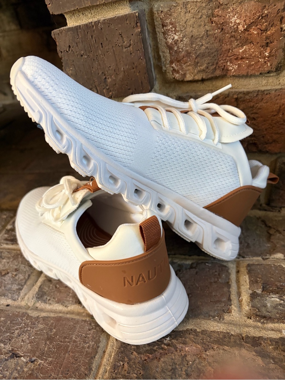 Nautica Women’s White Sneakers with Tan Accents